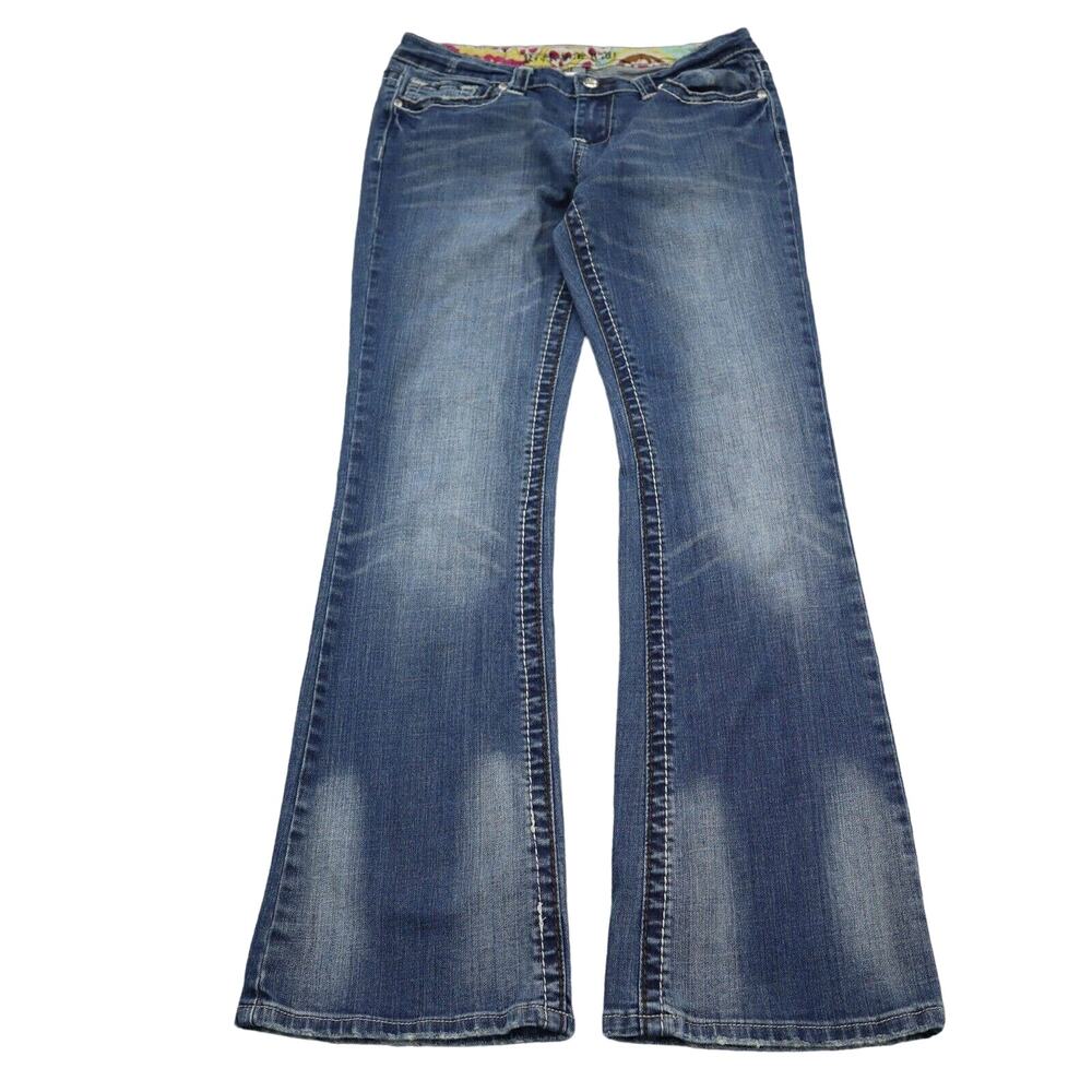 Rock Star Jeans Pants Womens 8 Blue Regular Fit Boot Cut Flat Front Bottoms